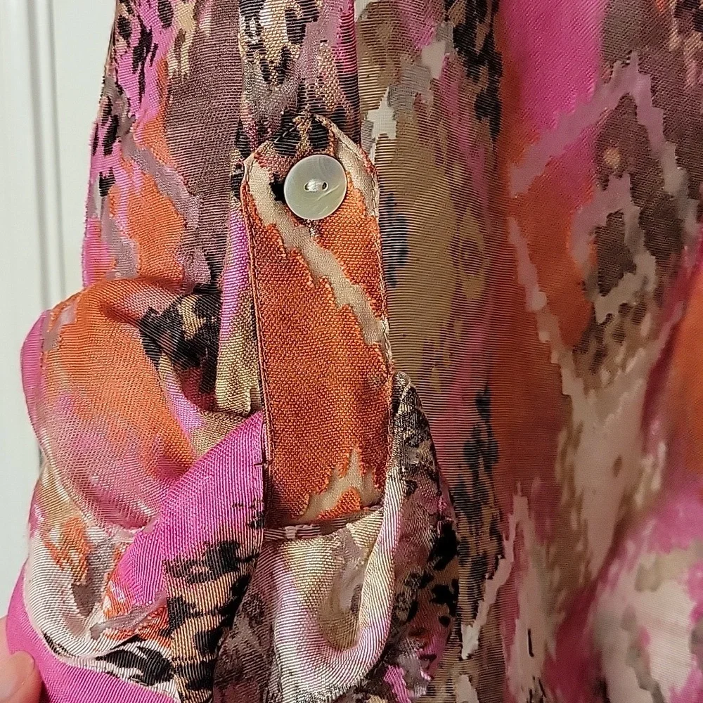 Ruby Rd. Favorites 10 Blouse Button Up Sheer Pink Purple Brown Tan